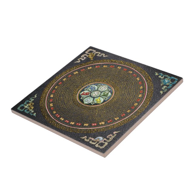 Carreau En Céramique [12] Mantra Mandala de "OM" tibétain rond (Côté)