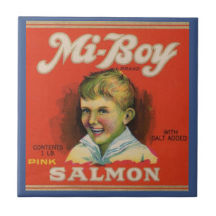 Carreau En Céramique 1930s Mi-Boy saumon rose peut étiquette