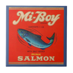 Carreau En Céramique 1930s Mi-Boy saumon rose peut étiquette