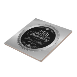 Carreau En Céramique 25e anniversaire du Mariage Black & Silver
