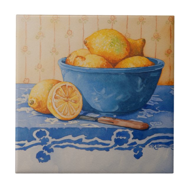 Carreau En Céramique 5280 citrons dans la cuvette bleue (Devant)
