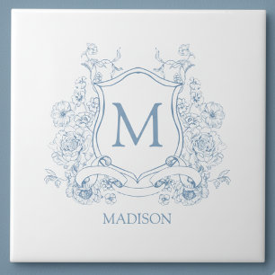 Carreau en céramique à monogramme du blason floral