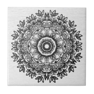 Carreau en céramique à motif mandala noir bohème