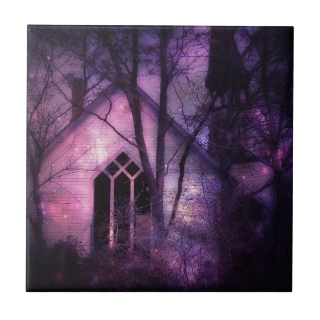 Carreau En Céramique Abandon de l'église Purple Night Sky Art numérique (Devant)
