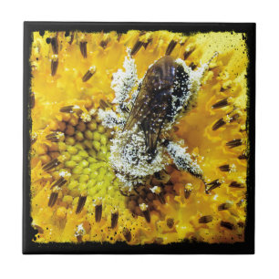 Carreau En Céramique Abeille et tournesol de miel