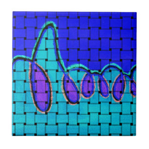 Carreau En Céramique Abstrait bleu français avec texture tissée