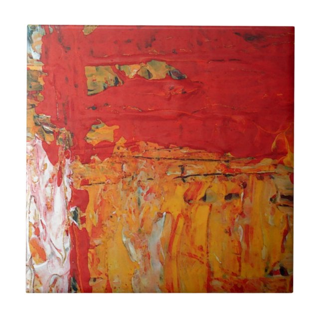 Carreau En Céramique Abstrait jaune rouge texturé riche (Devant)