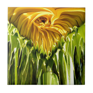 Carreau En Céramique Abstrait tournesol rétro funky, géométrie effrayée