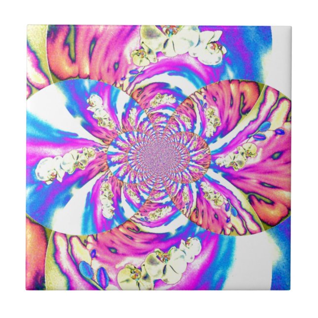 Carreau En Céramique Abstraite orchidée rose mandala rose rétro (Devant)