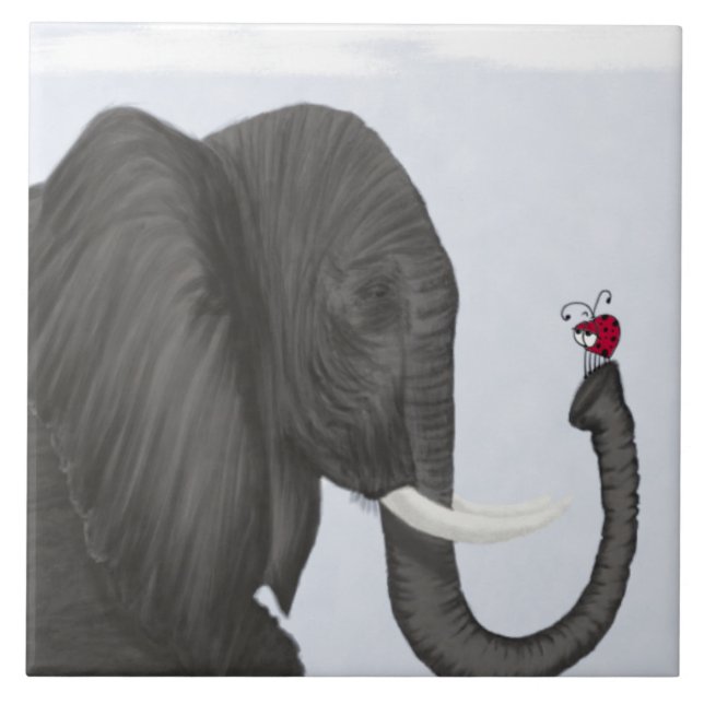 Carreau En Céramique Adorable éléphant et mignonne coccinelle (Devant)