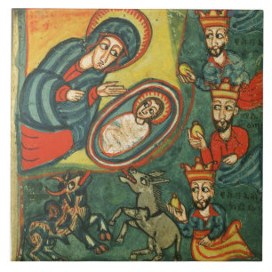 CARREAU EN CÉRAMIQUE ADORATION DU PARCHEMENT MAGI NATIVITÉ NOËL