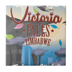 Carreau En Céramique Affiche de dessin animé de Victoria Falls Zimbabwe