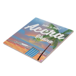 Carreau En Céramique Affiche de voyage de la plage d'Accra Ghana
