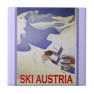 Carreau En Céramique Affiche vintage de ski, ski Autriche