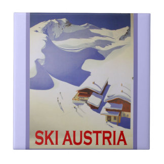 Carreau En Céramique Affiche vintage de ski, ski Autriche