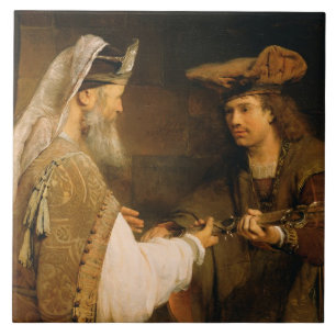 Carreau En Céramique Ahimelech donnant l'épée de Goliath à David