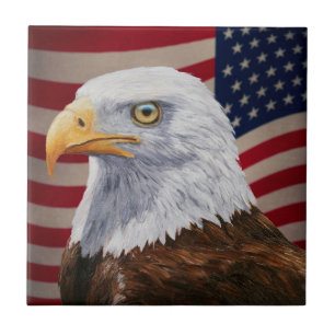 Carreau En Céramique Aigle et drapeau américains