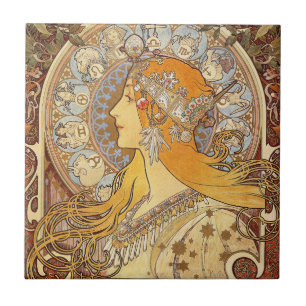 Carreau En Céramique Alfonse Mucha Zodiac Art nouveau femme
