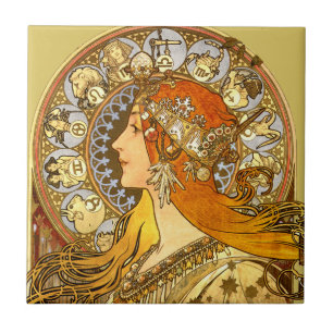Carreau En Céramique Alfonse Mucha Zodiac Art nouveau femme