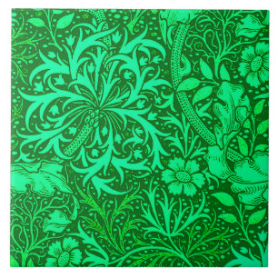 Carreau En Céramique Algue de Nouveau d'art florale, vert vert