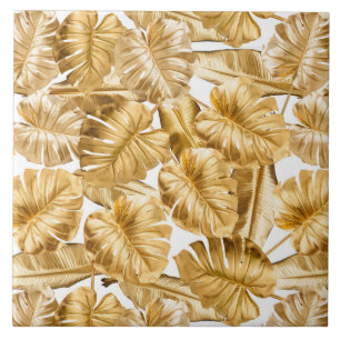Carreau En Céramique Aloha Tropical Gold Parties scintillant Monstera F