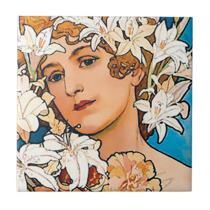 Carreau En Céramique Alphonse Mucha - Fleur - Art Nouveau Rétro