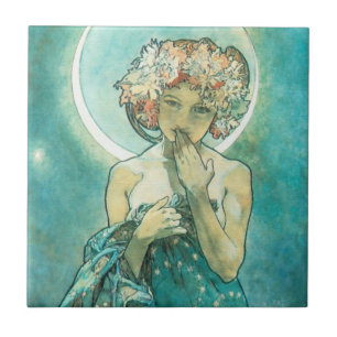 Carreau En Céramique Alphonse Mucha Lune Clair De Lune Art Nouveau