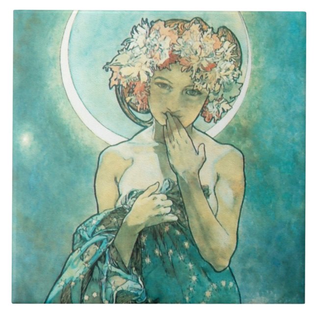 Carreau En Céramique Alphonse Mucha Lune Clair De Lune Art Nouveau (Devant)