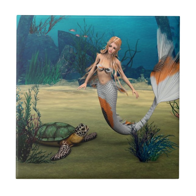 Carreau En Céramique Amis Mermaid und Turtle (Devant)