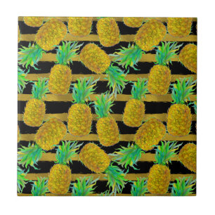 Carreau En Céramique Ananas d'or sur des rayures