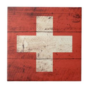 Carreau En Céramique Ancien drapeau en bois Suisse