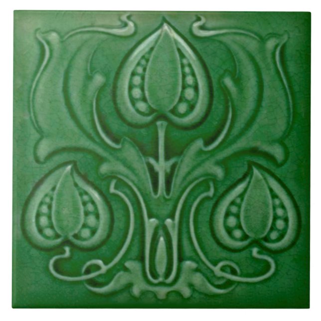 Carreau En Céramique Ancien quartier Art nouveau Green Majolica Repro (Devant)