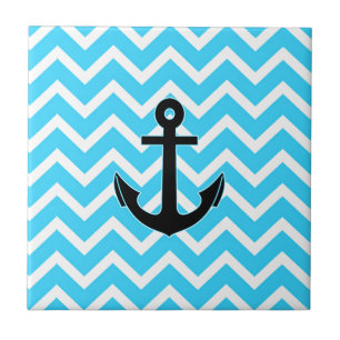 Carreau En Céramique Ancre Chevron Bleu Aqua