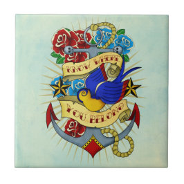 Carreau En Céramique Ancre, hirondelle et roses