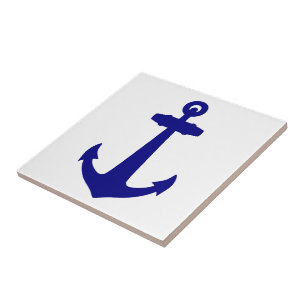 Carreau En Céramique Ancre Navy Blue On White Coastal Decor