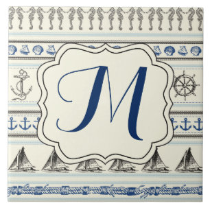 Carreau En Céramique Ancre Voile Corde Nautique Monogramme Display Tile