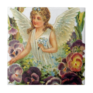 Carreau En Céramique Ange victorien avec des fleurs