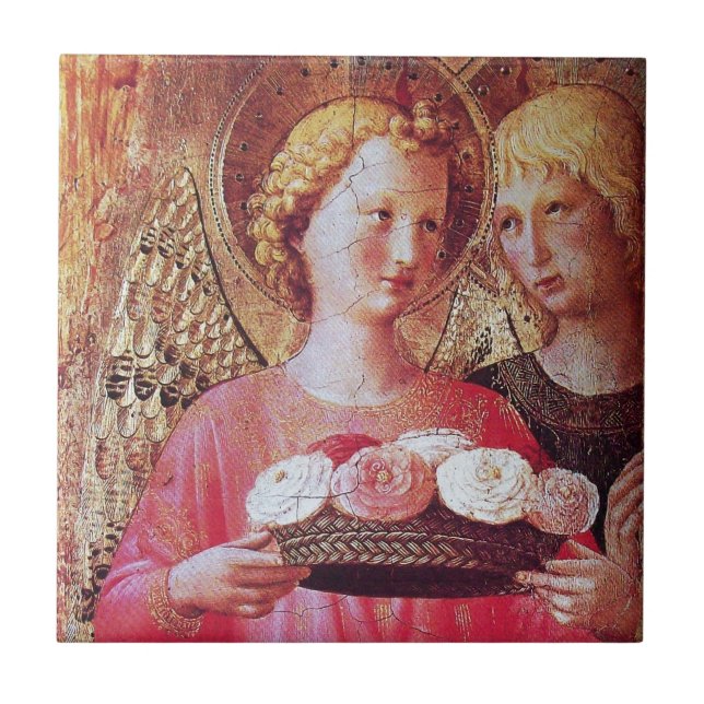 CARREAU EN CÉRAMIQUE ANGEL AVEC ROSES (Devant)