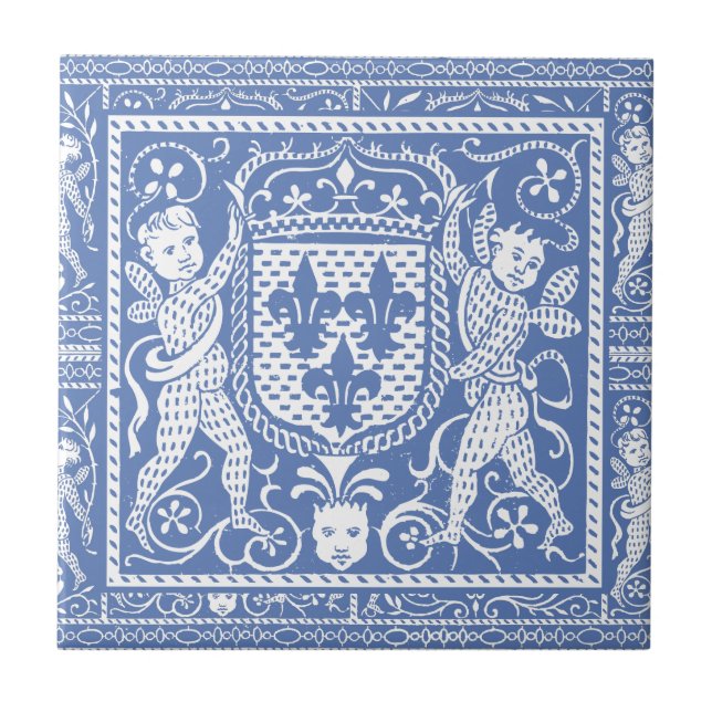 Carreau En Céramique Anges bleus et blancs de la Renaissance médiévale (Devant)