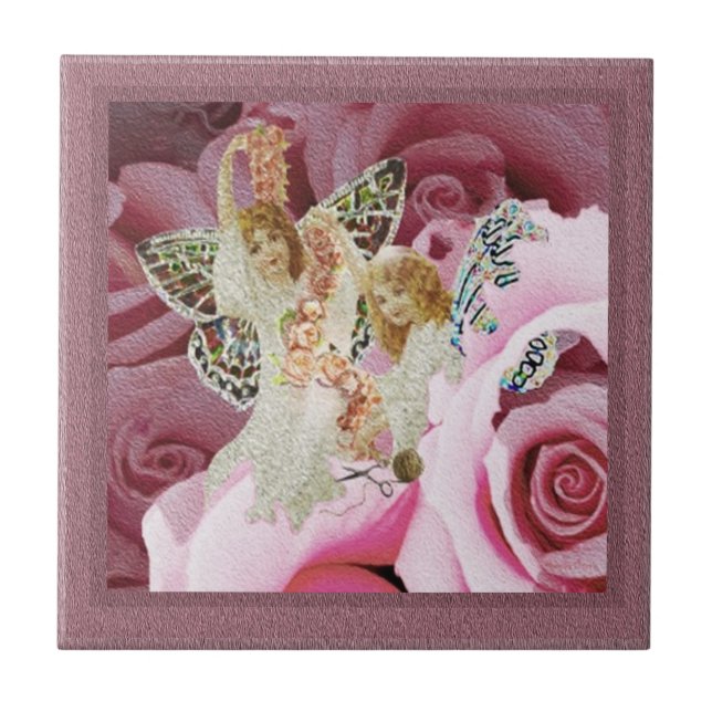 Carreau En Céramique Anges de papillon faisant des guirlandes (Devant)