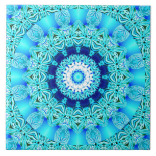 Carreau En Céramique Anneau bleu d'ange de glace, mandala abstrait