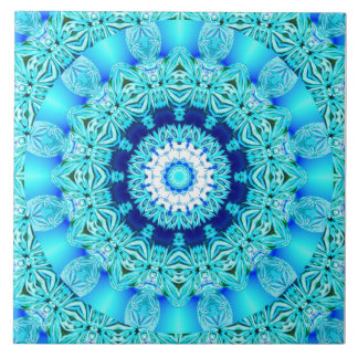 Carreau En Céramique Anneau bleu d'ange de glace, mandala abstrait