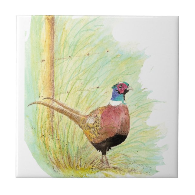 Carreau En Céramique Anneau d'aquarelle crêpé Pheasant Bird Art (Devant)