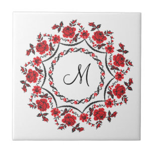 Carreau En Céramique Anneau rose Monogramme personnalisé initial