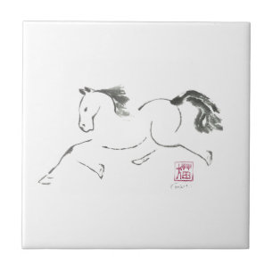 Carreau En Céramique année de Dancin', Sumi-e du cheval