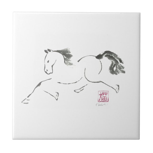 Carreau En Céramique année de Dancin', Sumi-e du cheval (Devant)