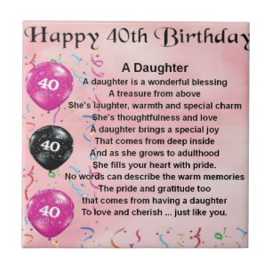 Carreau En Céramique Anniversaire de poème de fille quarantième