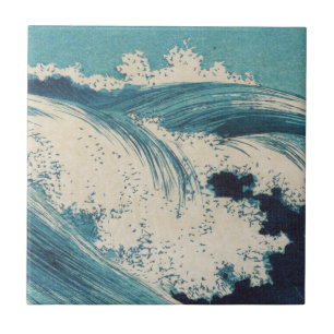 Carreau En Céramique Antique Japonais Bleu Vagues Océan Imprimer