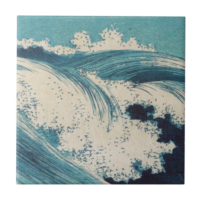 Carreau En Céramique Antique Japonais Bleu Vagues Océan Imprimer (Devant)
