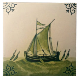 Carreau En Céramique Antique Minton Hollins Delft Boat Tile #1 Repro
